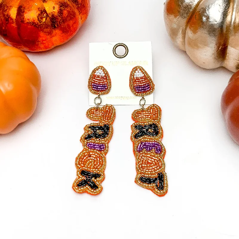 Women’s hoop stud earrings-Trick or Treat Halloween Beaded Earrings in Orange, Purple, and Black