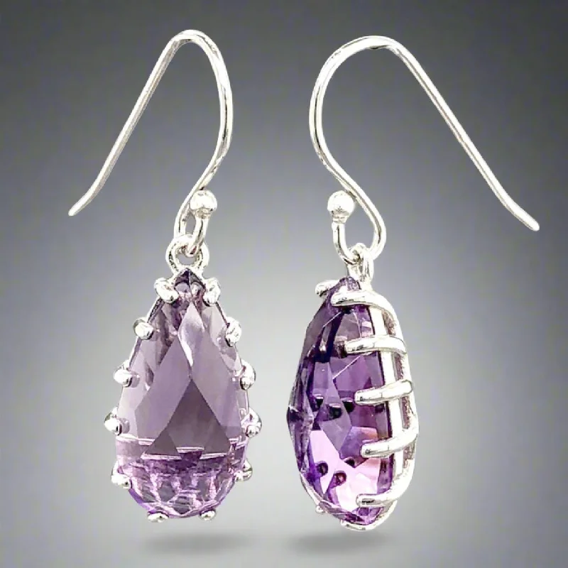 Women’s luxury diamond earrings-SS 3.70cttw Amethyst Pear Drop Earrings