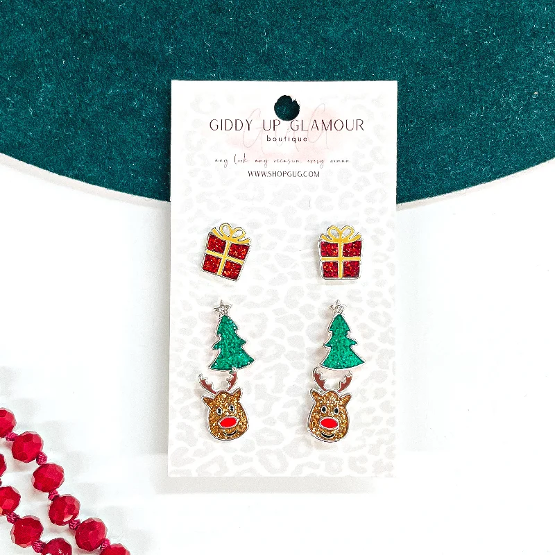 Women’s adjustable earrings-Reindeer Earring Stud Set