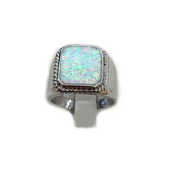 Women’s promise rings for her-Sterling Silver Mens Opal Ring