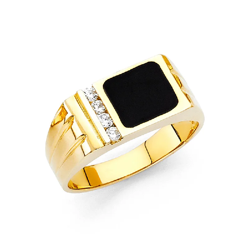 Women’s wedding rings with diamonds-14KY ONYX MENS RING