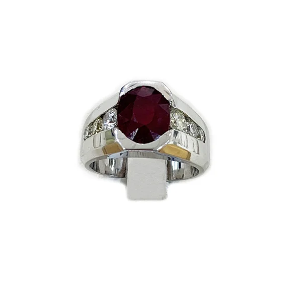 Women’s wedding rings with diamonds-14k White Gold Mens Ruby Ring