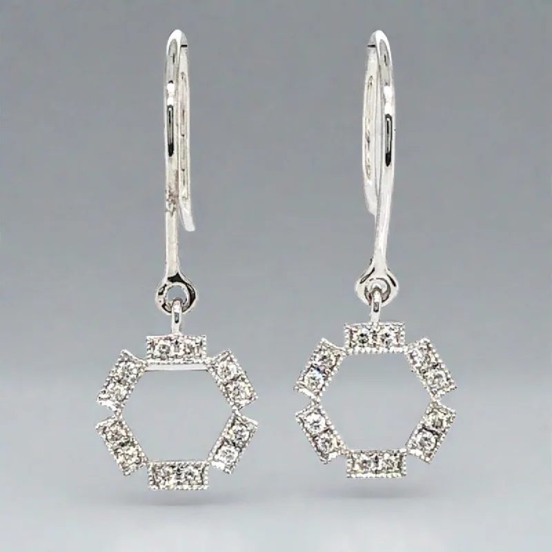 Women’s crystal earrings-14K W Gold 0.15cttw H/VS2 Diamond circle drop Earrings