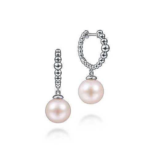 Women’s heart diamond earrings-SS Pearl Drop Beaded Huggie Earrings