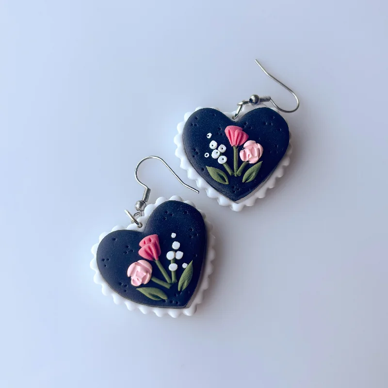 Women’s stacked earrings-LACEY FLORAL HEART EARRINGS