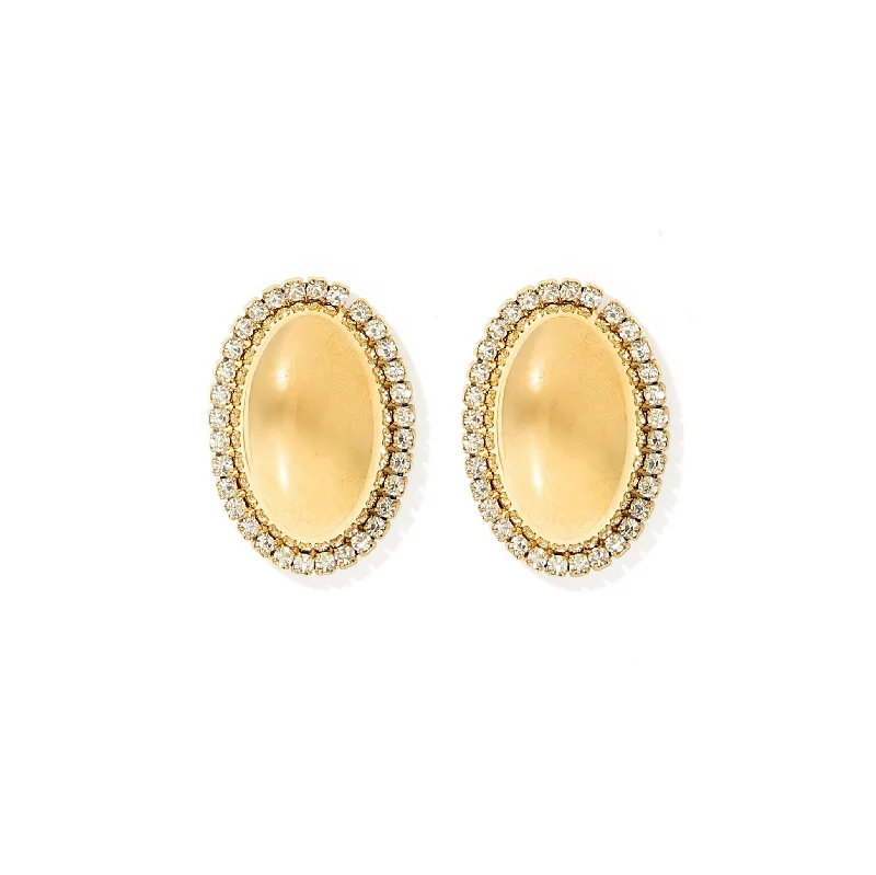 Women’s unique diamond earrings-Linny Co | Colette Gold Tone Oval Stud Earrings with CZ Crystal Outline