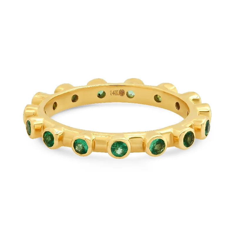 Women’s silver and gold rings-EMERALD DOTTED STACKED RING, GOLD