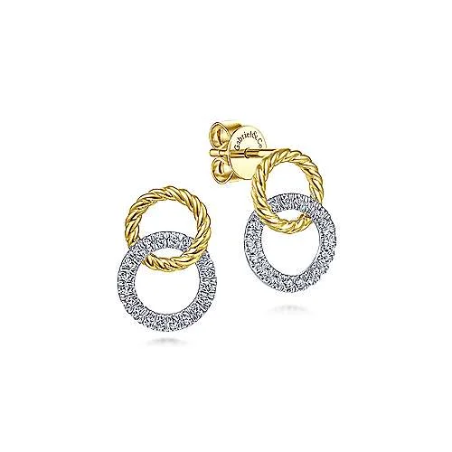 Women’s rainbow earrings-14K TT  Gold 0.23ctw Open Circle Twisted Rope and Diamond Stud Earrings