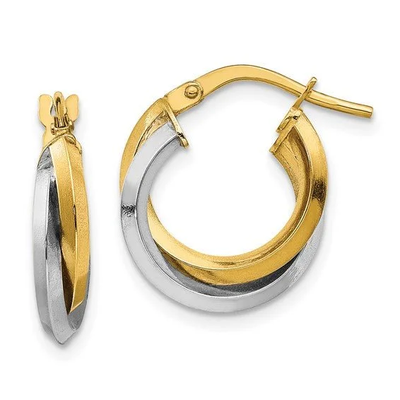 Women’s statement gold earrings-14K TT Gold Double Hoop Earrings 1.6grms