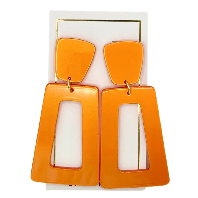 Women’s rainbow crystal earrings-Linny Co | Kennedy Rectangular Drop Earrings in Metallic Orange