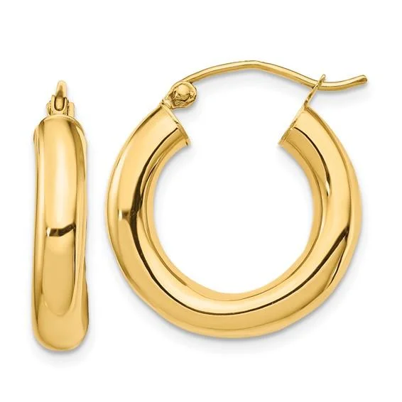 Women’s feather earrings-14K Y Gold 4mm Hoop Earrings