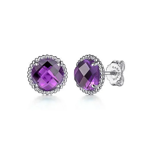 Women’s ear jackets-SS 10mm Round Faceted Amethyst Earrings