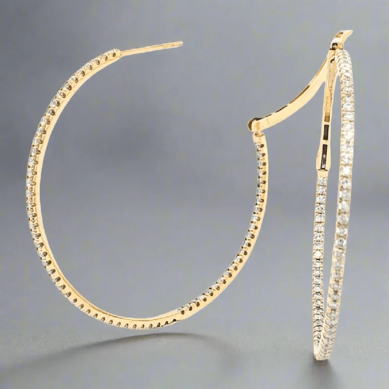 Women’s statement earrings-14K Y Gold 1.35cttw Diamond Hoop Earrings