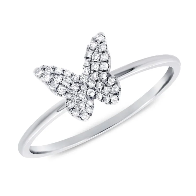 Women’s rose gold rings-14k White Gold Diamond Butterfly Ring