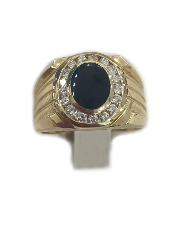 Women’s boho rings-14k Yellow Gold Mens Onyx Ring