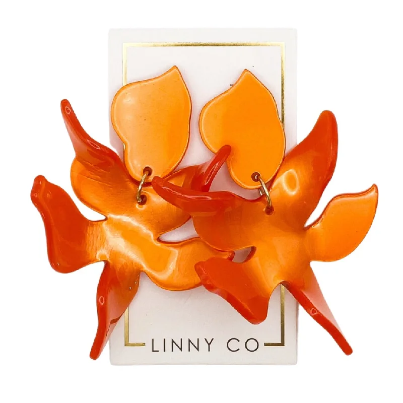 Women’s statement chandelier earrings-Linny Co | Flora Drop Earrings in Metallic Orange