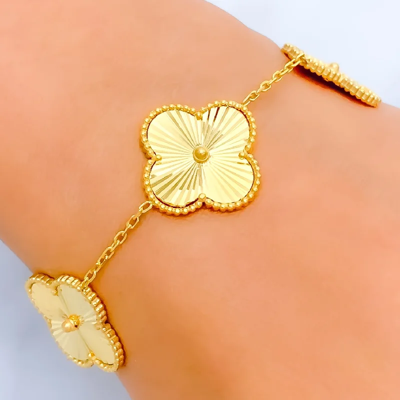 Women’s fashion bangles-Large 21k Gold Multi-Clover Bracelet