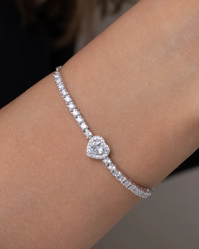 Women’s engraved charm bracelets-Zircon Heart Tennis Bracelet