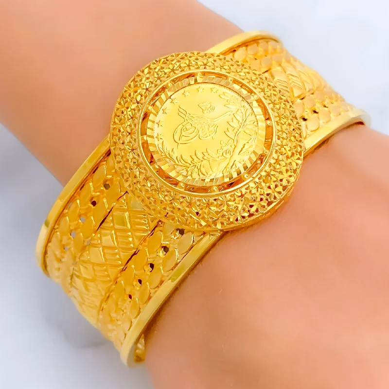 Women’s designer bracelets-Majestic Glowing 21k Statement Bangle Bracelet