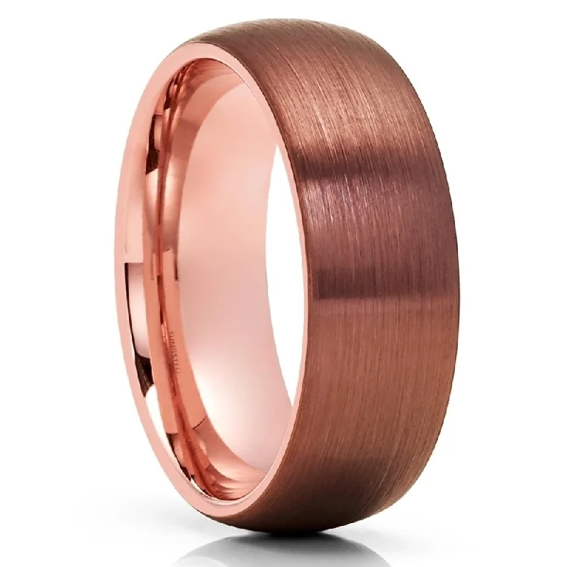 Women’s heart-shaped engagement rings-Espresso Rose Gold Tungsten Carbide Wedding Ring 8Mm Comfort Fit Size 715