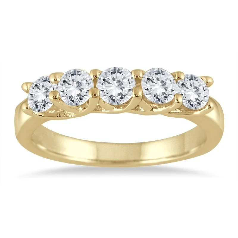 Women’s square-cut diamond engagement rings-1 Carat TW Five Stone Diamond Wedding Band in 10K Yellow Gold