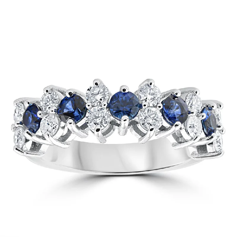 Women’s emerald diamond engagement rings-14k White Gold 2 1/2 cttw Blue Sapphire & Diamond Wedding Anniversary Ring