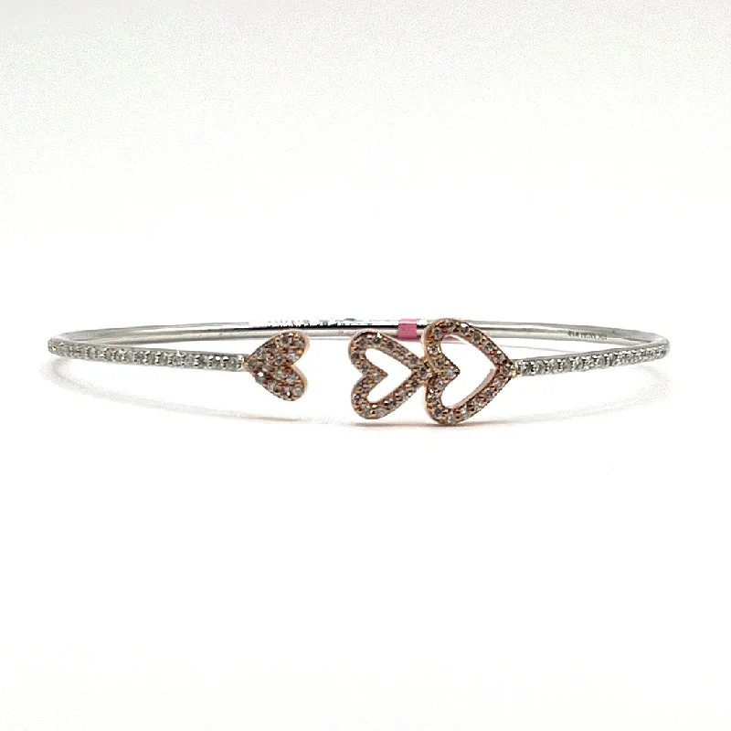 Women’s cuff bracelets-Diamond Dual Heart Bangle Bracelet