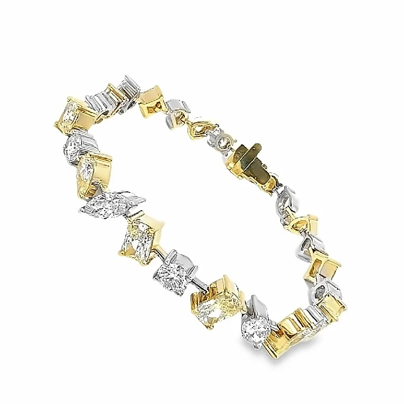 Women’s sterling silver bangles-"BRAC10160" 13.12CT Total weight Multi-shape Diamond Bracelet, Set in 18KY/W Gold