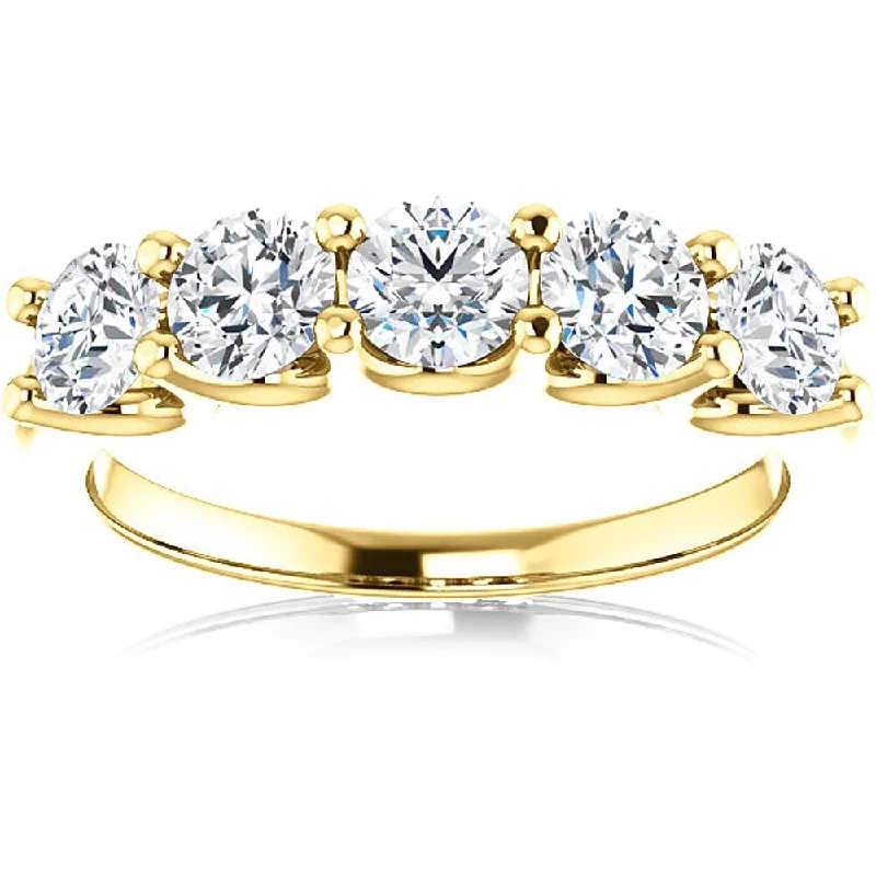 Women’s vintage wedding engagement rings-2 Ct Diamond Five Stone Wedding Ring 14k Yellow Gold EX3 Lab Grown