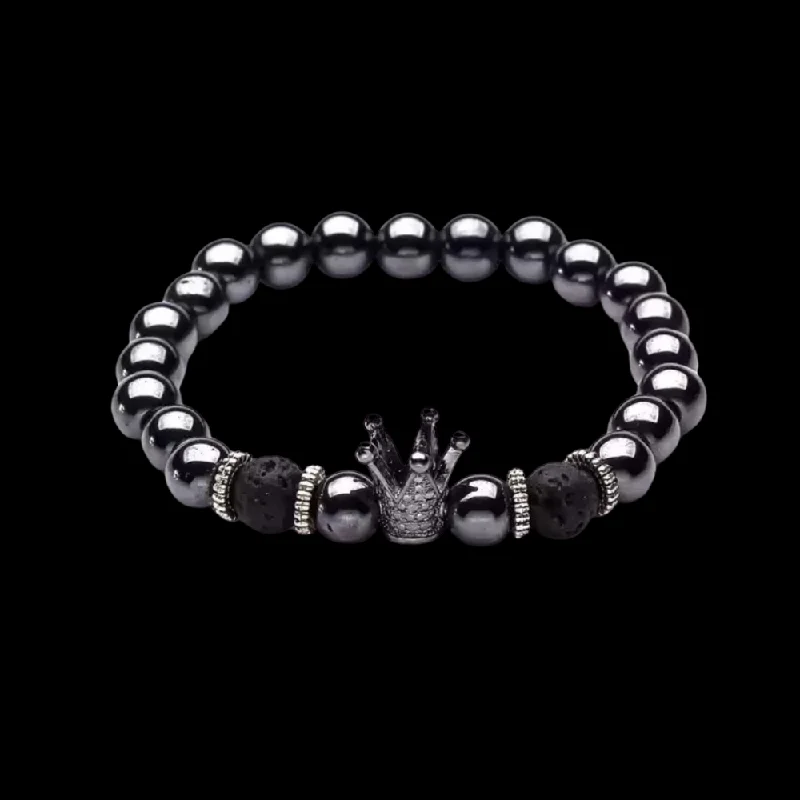 Women’s engraved charm bracelets-Hematite Crown Bracelet