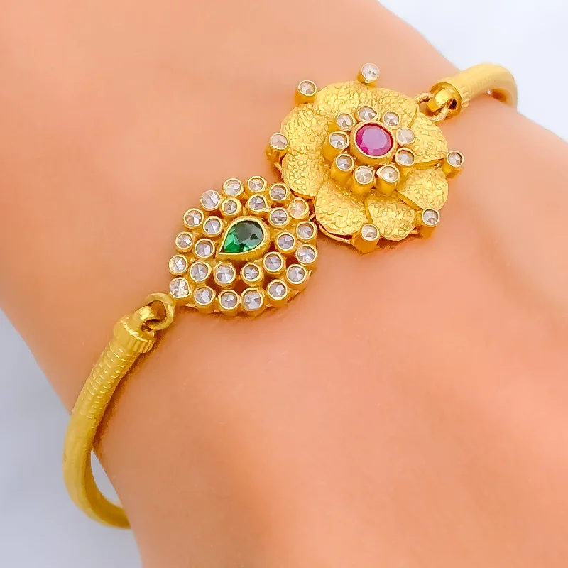 Women’s gemstone cuff bracelets-Majestic Flower 22k Gold Antique Bangle Bracelet