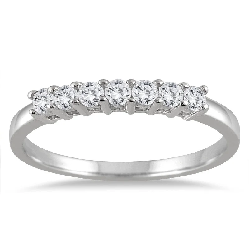 Women’s solitaire engagement rings with bands-1/4 Carat TW Seven Stone Diamond Wedding Band in 10K White Gold