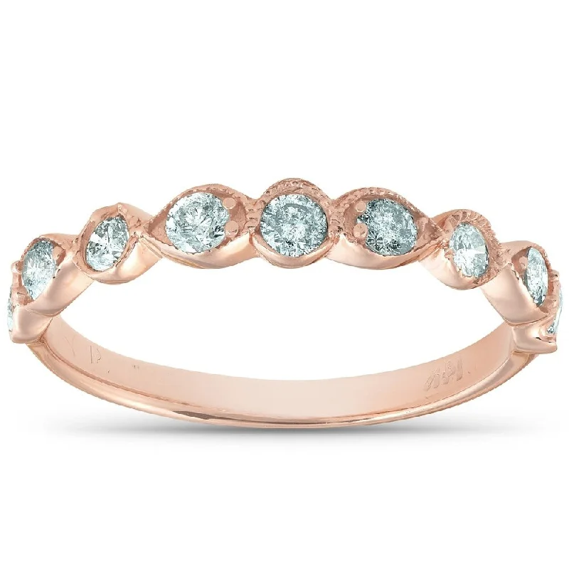 Women’s modern engagement rings-14k Rose Gold 1/3 Ct TDW Diamond Wedding Ring Stackable Vintage Anniversary Band