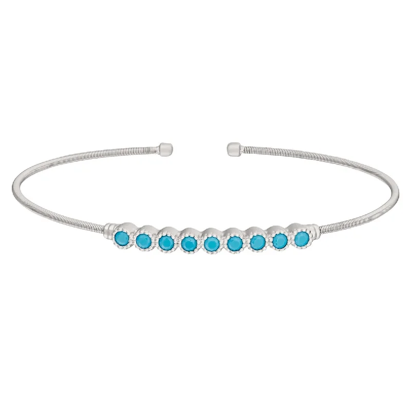 Women’s chic bangles-Bella Cavo Blue Bead Flexible Cuff Bracelet in Sterling Silver