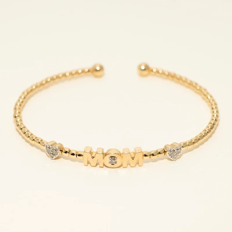 Women’s stackable bracelets-Diamond Mom Flexible Cuff Bracelet in 10kt Yellow Gold (1/4ct tw)