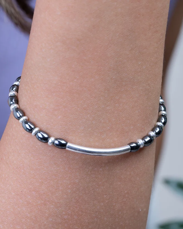 Women’s zodiac bracelets-Silver and Hematite oval Bracelet