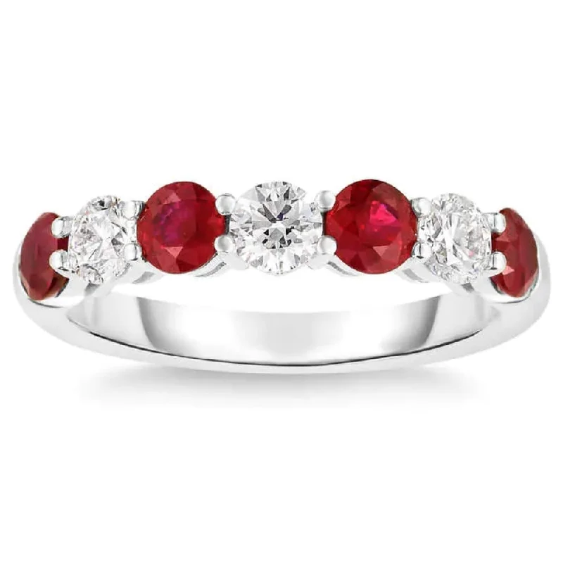 Women’s diamond engagement rings-1 1/2Ct TW Round Diamond & Created Ruby Wedding Anniversary Ring in Gold