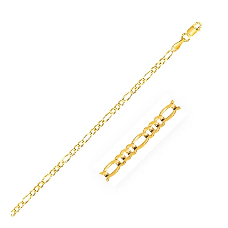 Women’s gemstone link bracelets-2.8mm 14k Yellow Gold Solid Figaro Bracelet