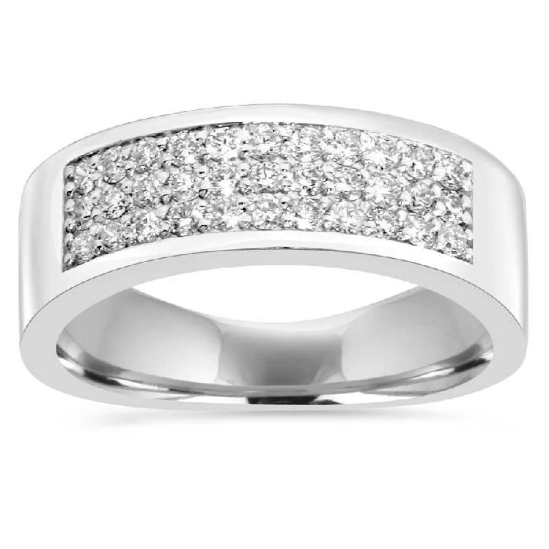 Women’s engagement rings with side diamonds-1/2Ct Round Diamond Pave Wedding Anniversary Ring White Gold Lab Grown