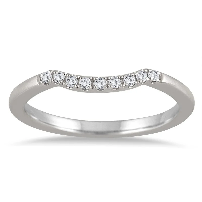 Women’s floral engagement rings-1/10 Carat TW Curved Diamond Wedding Band in 14K White Gold