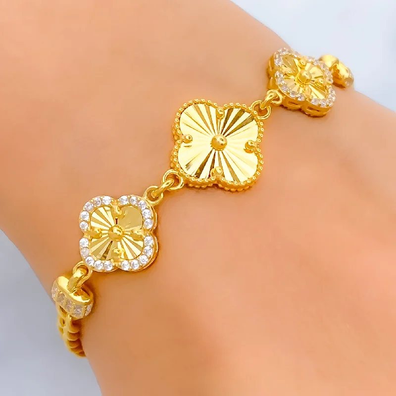 Women’s art deco bracelets-Dazzling Clover 21k Gold CZ Bracelet