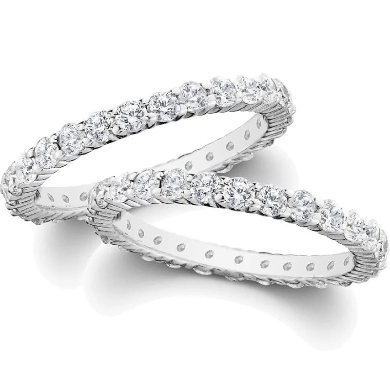 Women’s classic solitaire engagement rings-2ct Diamond Eternity Stackable Wedding Rings Set White Gold