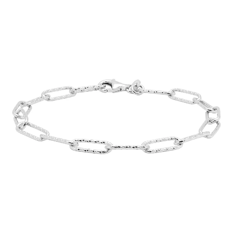 Women’s romantic bracelets-Etched Paperclip Bracelet in Sterling Silver