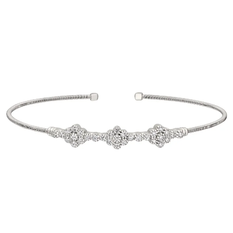 Women’s engraved charm bracelets-Bella Cavo Cubic Zirconia Flexible Cuff Bracelet in Sterling Silver