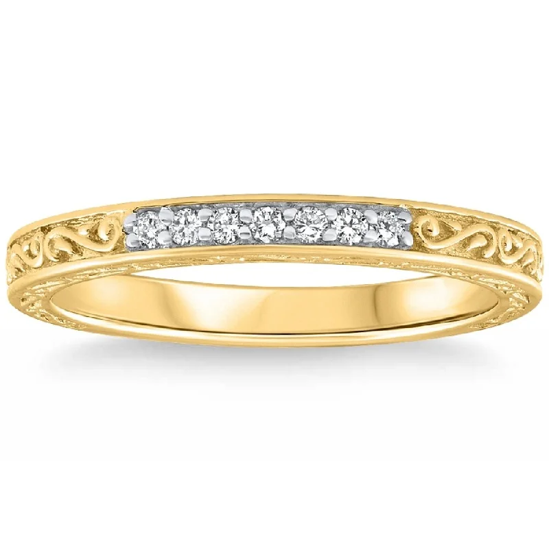 Women’s personalized diamond engagement rings-Stackable Diamond Wedding Ring Scroll Pattern Band Gold Lab Grown