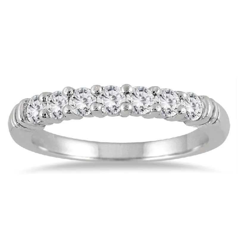 Women’s white gold engagement rings-1/2 Carat TW Seven Stone Diamond Wedding Band in 10K White Gold