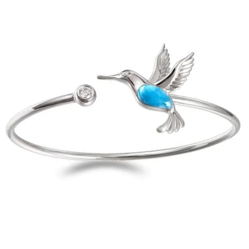 Women’s pearl bangle bracelets-Alamea Larimar Hummingbird Bangle Bracelet in Sterling Silver