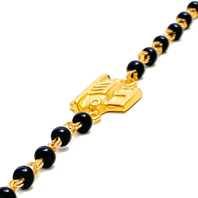 Women’s multicolored bracelets-Stylish Dainty 22k Gold Black Bead Baby Bracelet