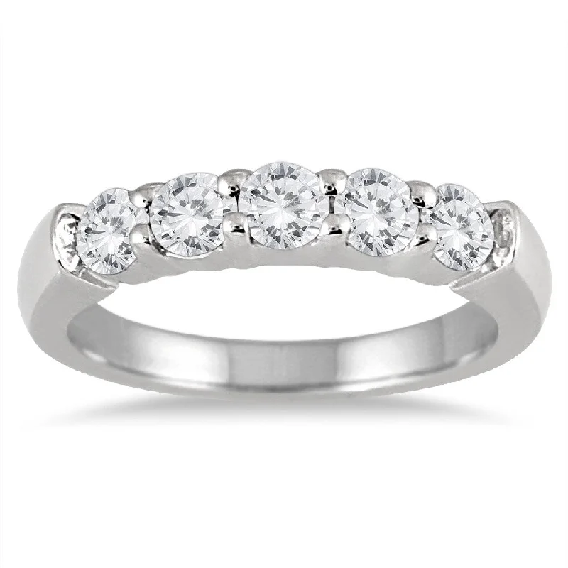 Women’s antique diamond engagement rings-3/4 Carat TW Five Stone Diamond Wedding Band in 14K White Gold