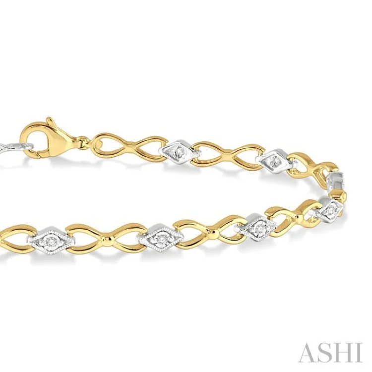 Women’s classic bangles-1/10 Ctw Round Cut Diamond Illusion Plate Link Bracelet in 10K Yellow and White Gold